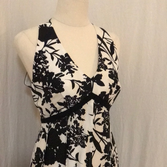 JANE LAMERTON PETITES womens petite 14 silk dress floral black and creamy white - Picture 5 of 17